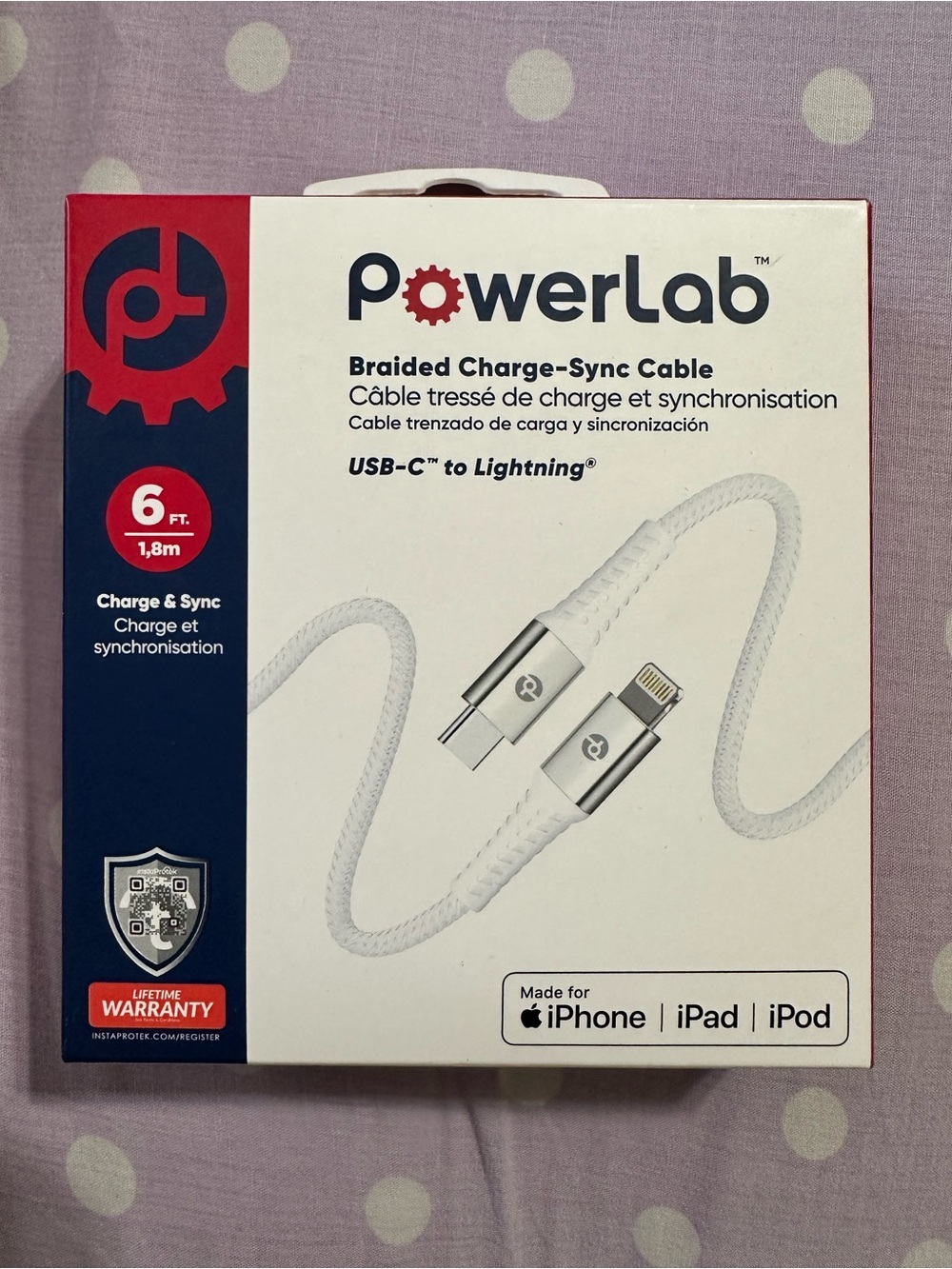White Braided USB-C to Lightning Cable - 6ft